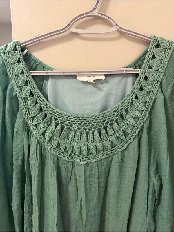 Entro Sage Green Crochet-Neck Boho Dress – Excellent Condition (Size L) - Image 5