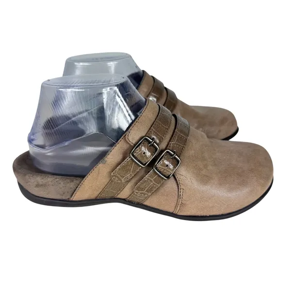 Vionic Bedford Womens Taupe Tan Double Buckle Croc Strap Orthotic Clog Mules 7 - Image 2