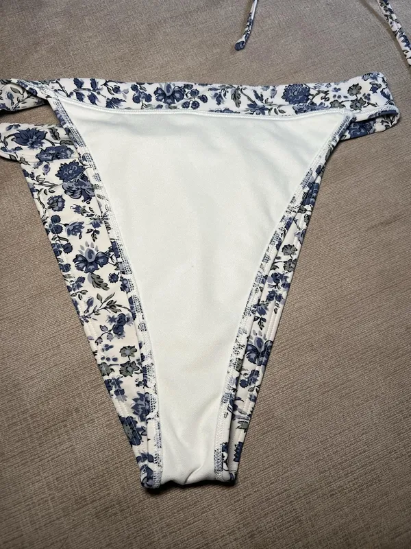 Abercrombie & Fitch Bikini Swimsuit Womens Medium White Floral Triangle Halter - Image 7