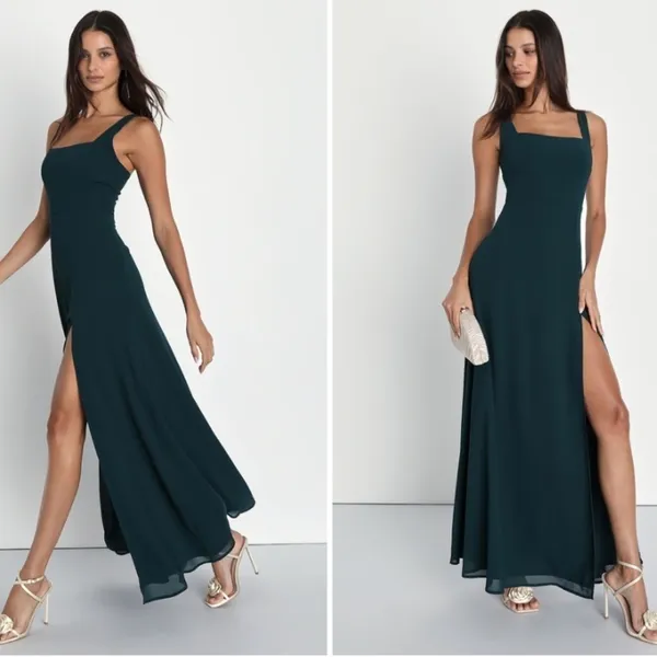 LULUS Prom Wedding Bridesmaid Romantic Flowy Sexy Elegant Chiffon Maxi Dress - Image 3