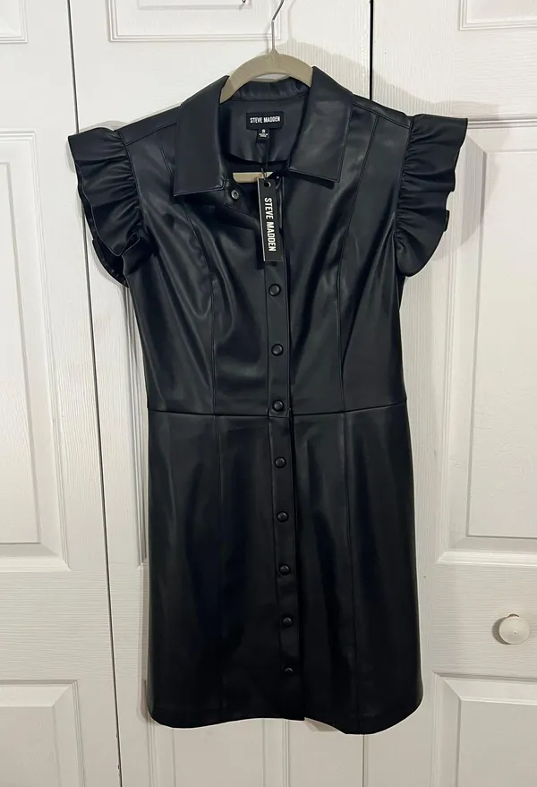 Steve Madden NWT faux leather ruffle dress - Image 2