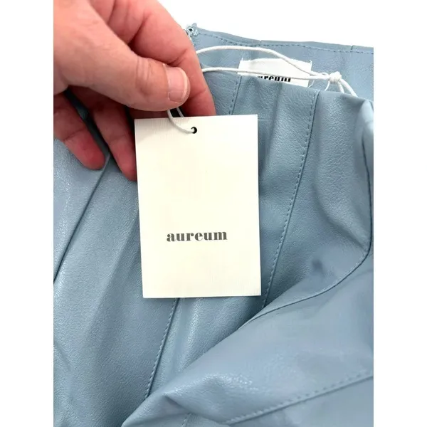 Aureum Sky Blue Vegan Leather Pleated Skirt Size‎ Small - Image 9
