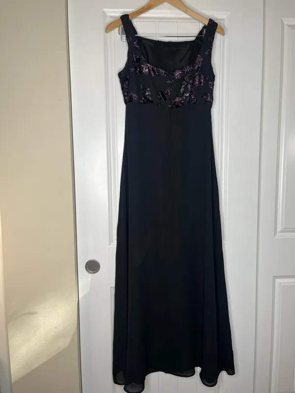 Rhapsody Vintage Y2K Black Formal Dress Whimsigoth Purple Floral Crushed Velvet Size 8 - Image 2