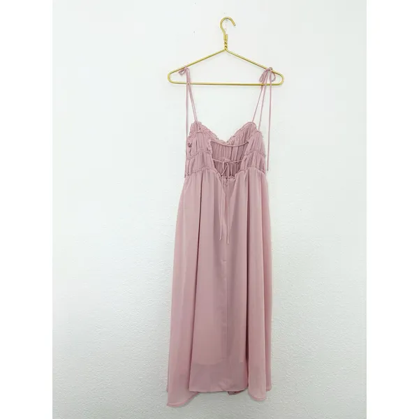 Anthropologie O.P.T Gigi Midi Dress Size Medium Pink Open Back Chiffon Wedding - Image 14