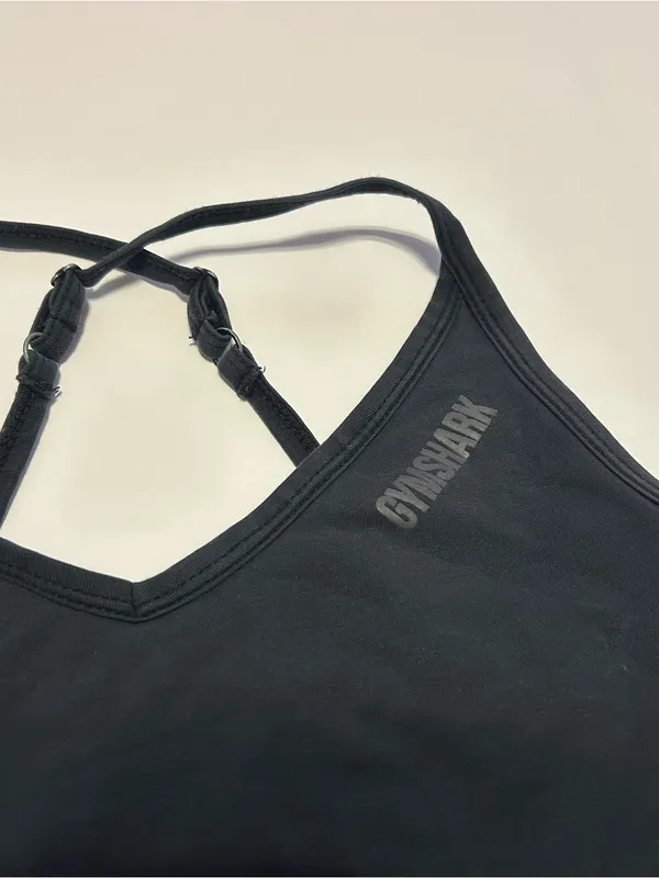 Black Gymshark V-Neck Sports Bra Cross-Back Sports Bra - Image 3