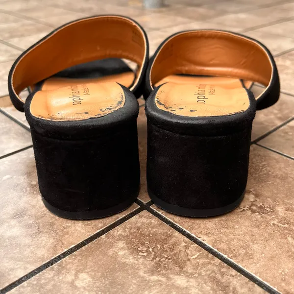 9 Sophia Milano Black Suede Block Heel Leather Women's Sandals Made In Italy Italian Summer Shoes - Image 10