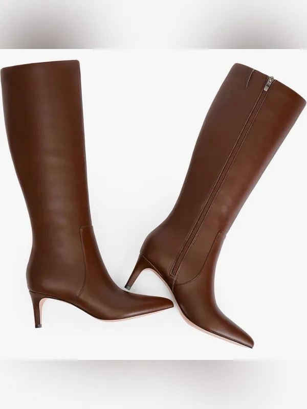 QIY Brown Knee-High Pointed Toe Stiletto Boots Size 9 - Image 3