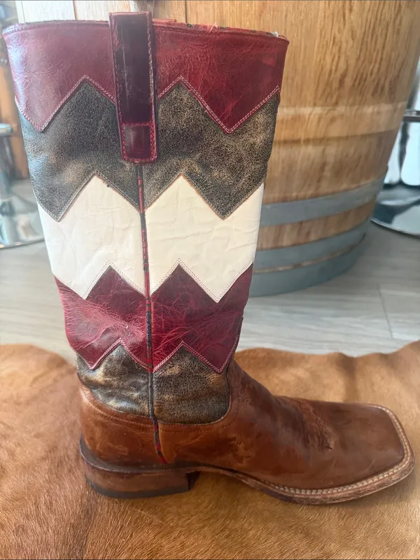 $299 Macie Bean Red White & Brown Leather Western Square Toe Cowgirl Boots 9.5 - Image 7