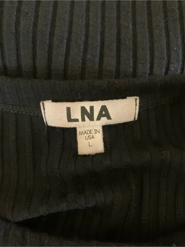 LNA‎ Black Ribbed Cold Shoulder Bodycon Midi Dress Minimalist USA Made L - Image 4