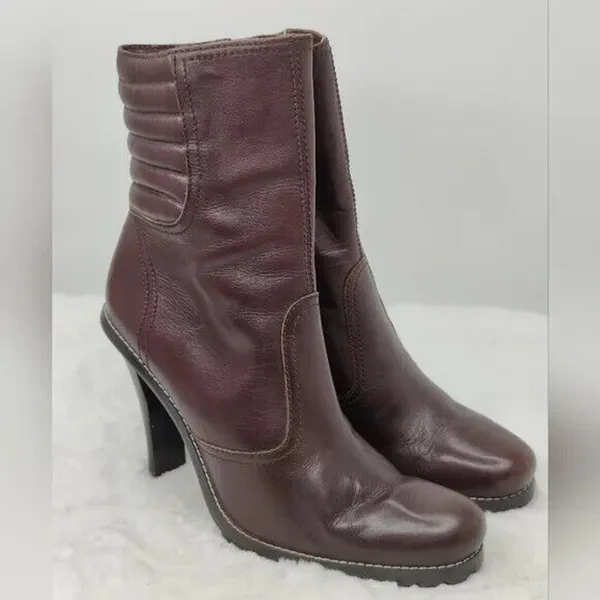 Steve Madden Vintage Brown Leather Heeled Booties Sz 7.5M - Image 6