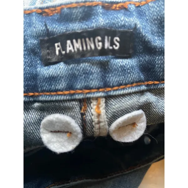 Flamingals High Waisted Exposed Button Fly Straight Jeans Medium Wash Size M - Image 3
