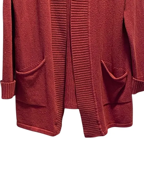 Tahari Patch Pocket Cardigan Sweater Burgundy Size XL Coastal Preppy Minimalist - Image 7