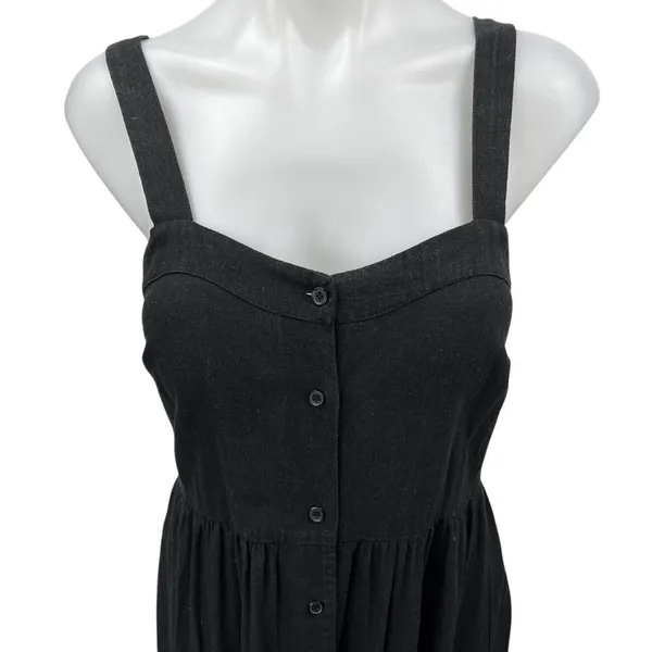 ASOS Black Linen Sleeveless Sweatheart Neck Button Down Midi A Line Tank Dress 4 - Image 3