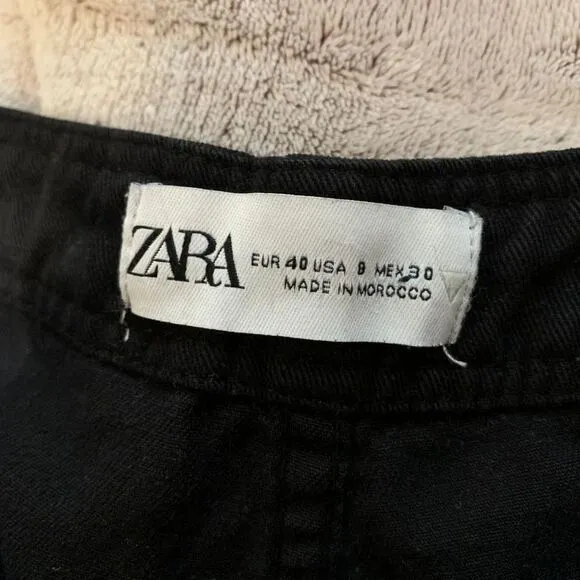 Zara Womens‎ 8 Black Wide Leg Cargo Pants Utility Pocket Workwear Y2K - Image 5
