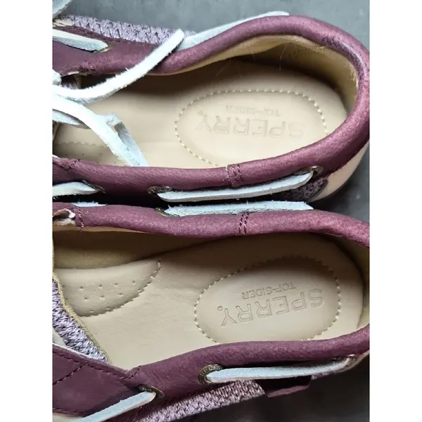 Sperry Burgundy Leather Boat Shoes with Cream Accent - Image 2