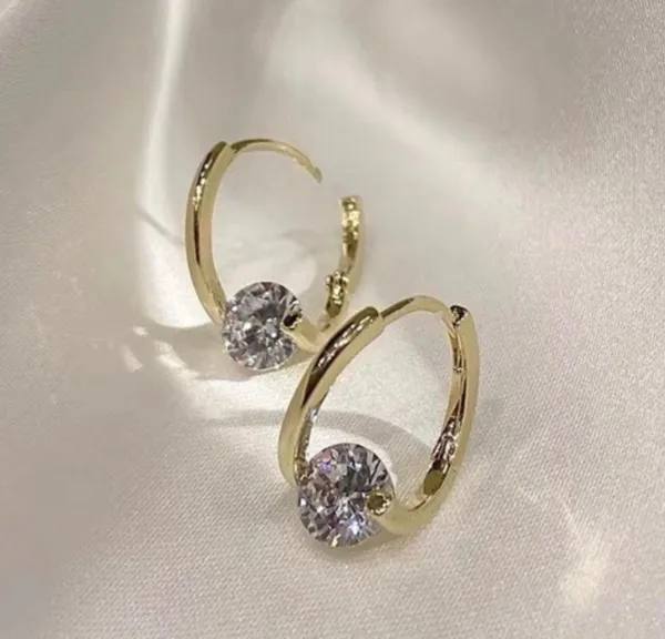 18K Gold Plated CZ Diamond Hoop Earrings for Women - Image 3