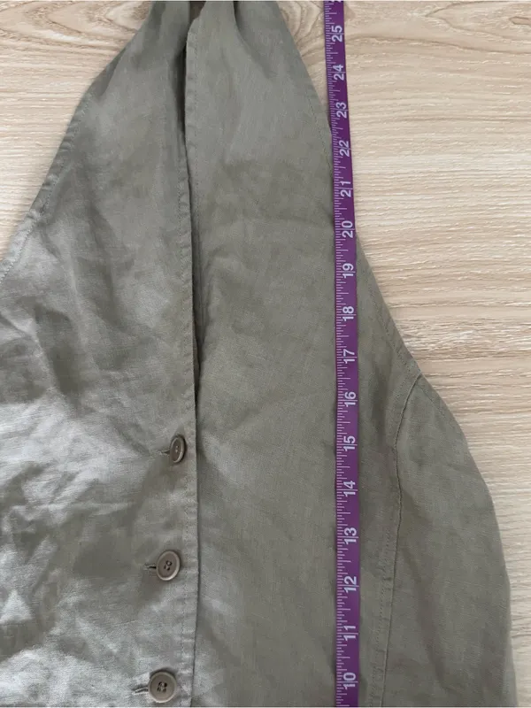 Zara Halter XS NEW Halter Tie Button Up Vest Khaki Office Work Open Back Linen Summer - Image 9