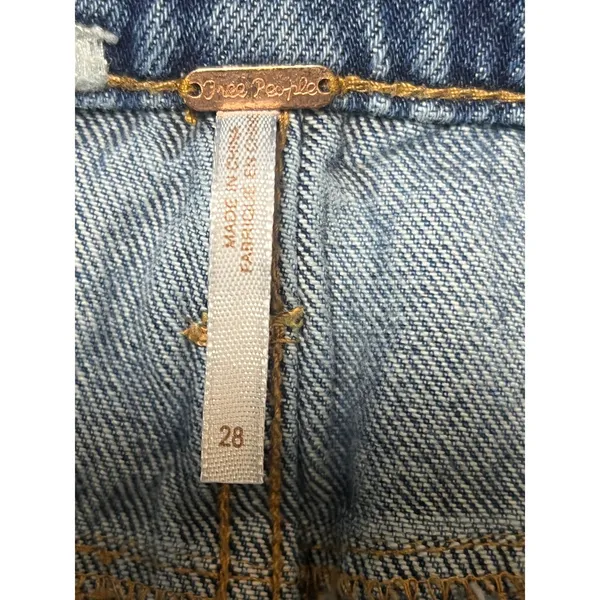 Free People Lace Up Denim‎ Micro Mini Skirt Blue Distressed Raw Hem Size 28 Boho - Image 3