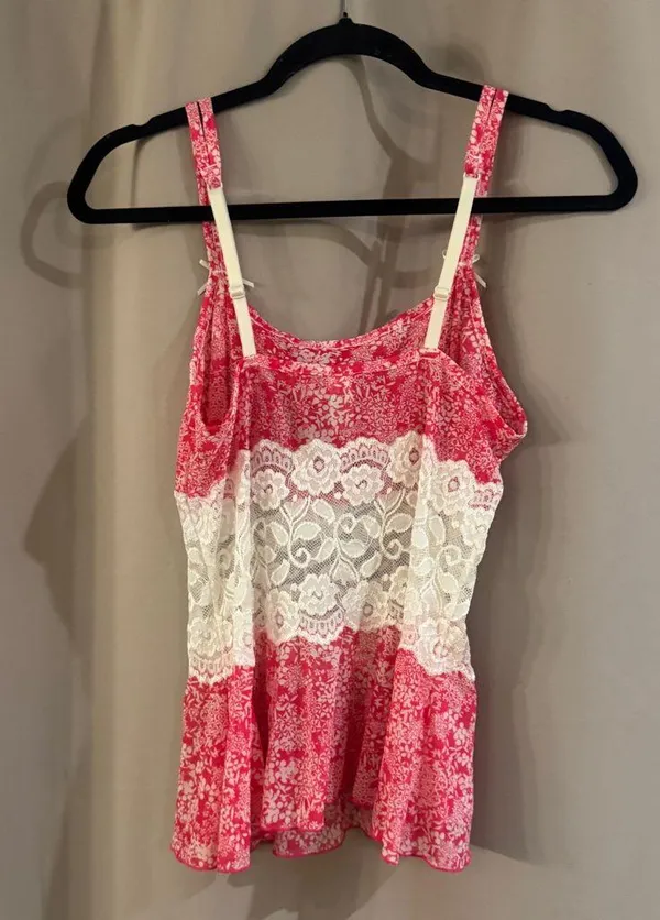 Cabernet Floral Pink and Cream Lace Women's Top - Image 3