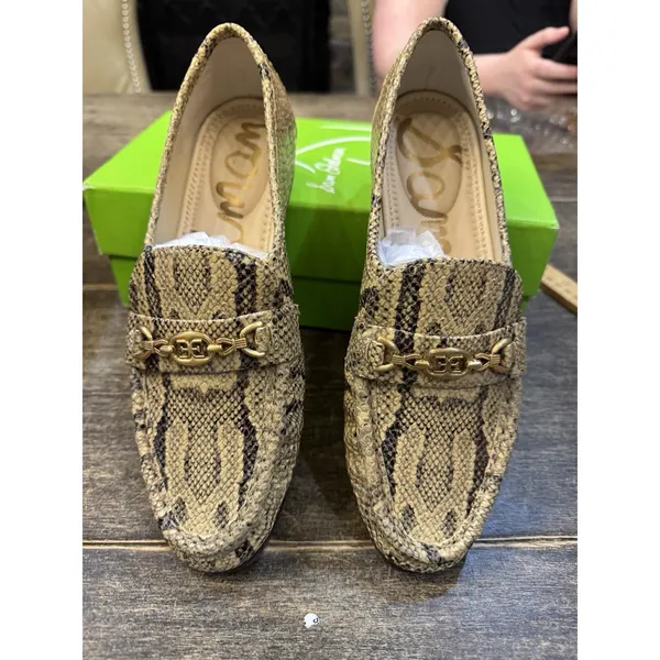 Sam Edelman Lucca Snake Print Leather Ruched Bit Buckle Flat‎ Loafers Size 7.5 - Image 2
