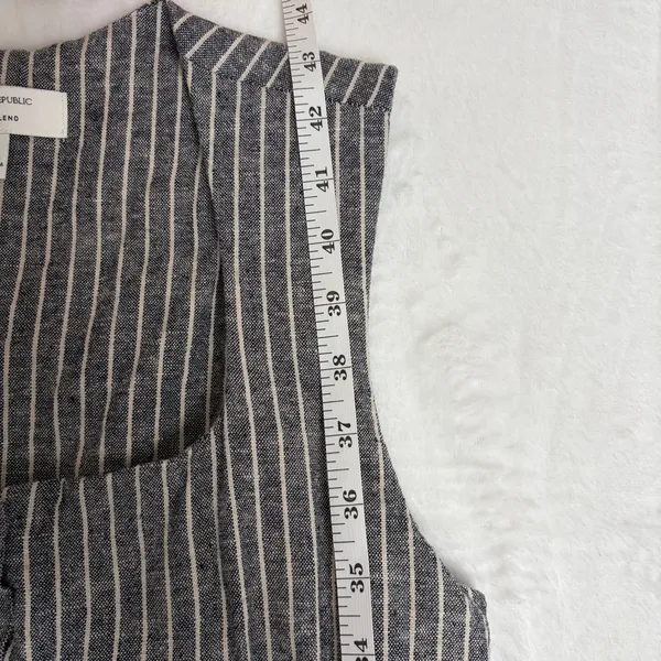 Banana Republic Linen-Blend Button Midi Dress Women's 6 Gray Pinstripe Chic Work - Image 5