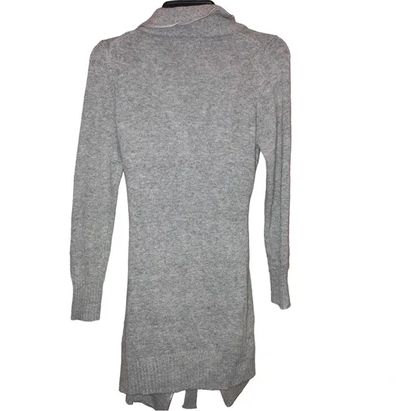 BCBGMaxAzria Wool Blend Open Front Tie Ruffle Zipper Cardigan‎ Grey Medium - Image 2