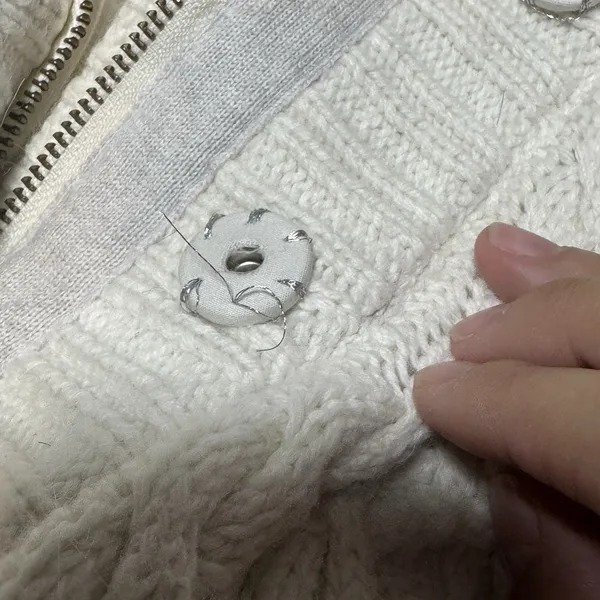 Vtg Y2k American‎ Eagle Cream Cableknit Hooded Sherpa Lined Zip Up Jacket Size M - Image 9