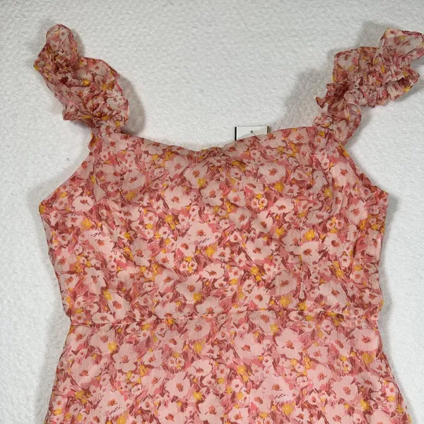 Lush Midi Dress Women's Medium Dusty Rose Yellow Floral Print Ruffle New - Image 6
