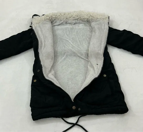 Black Comfy Winter Mid Length Thick Warm Faux Fur Lined Jacket Coat Women’s S - Image 4