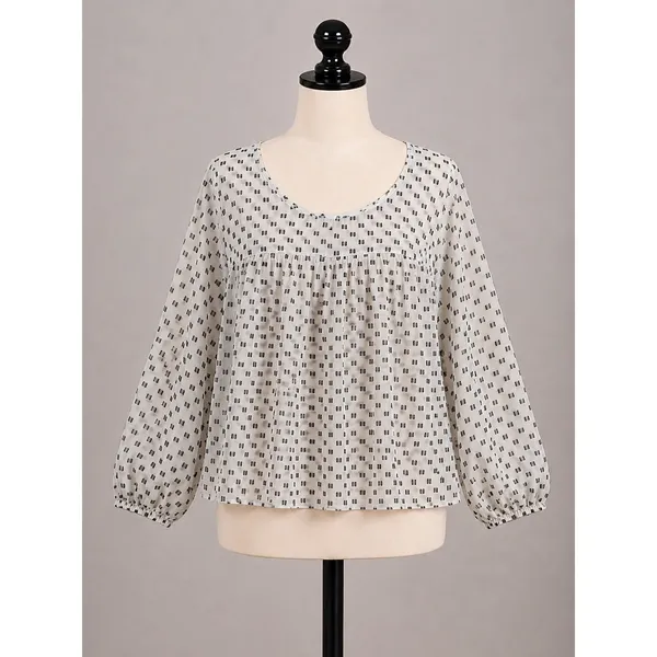 Merona Womens XL White Black Geometric Dot Babydoll Blouse Balloon Sleeve Cottagecore - Image 2