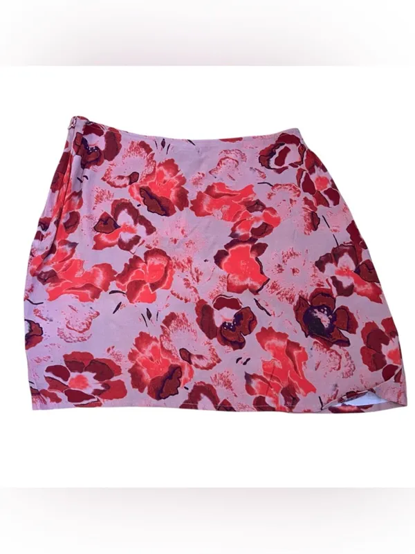 Nasty Gal Floral Split Mini Skirt Pink Lilac High Waisted Y2K Cottage Coquette 8 - Image 3