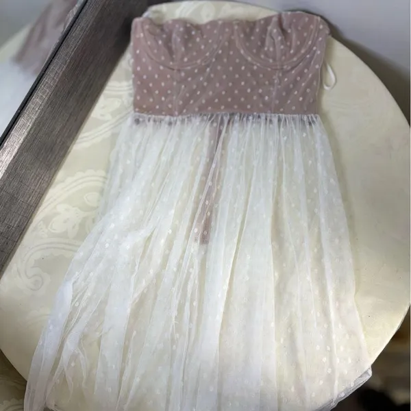 White Fox Boutique Strapless maxi sheer Dress in Pink and White - Image 16