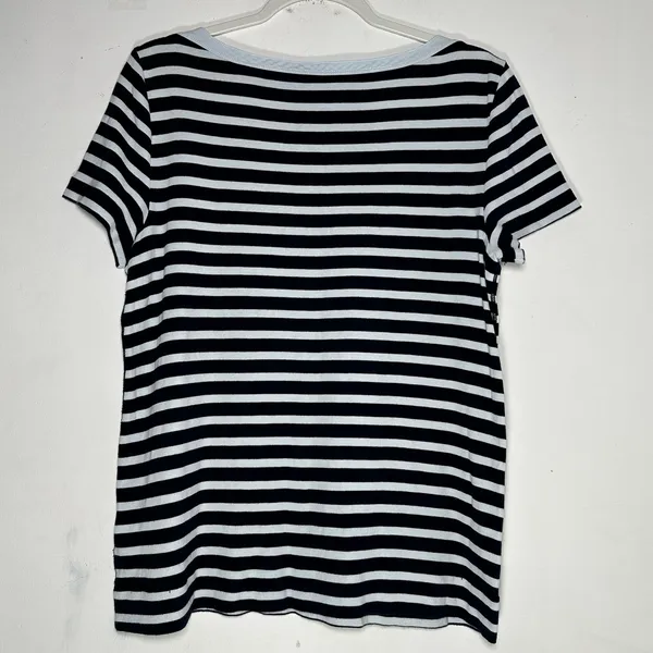 Lauren Ralph‎ Lauren Womens XL Navy Blue White Striped Boat Neck Zipper Top - Image 2