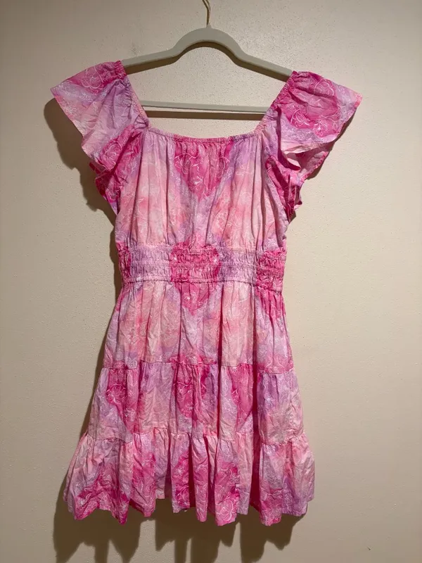 Roller Rabbit Pipette Tiered Mini Dress Pink Floral Short Sleeve - Image 11