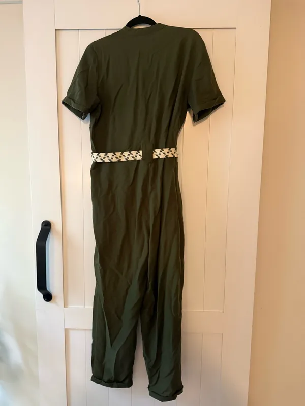 Zara Olive Green Short-Sleeve Utility Jumpsuit with Woven Belt - Image 6