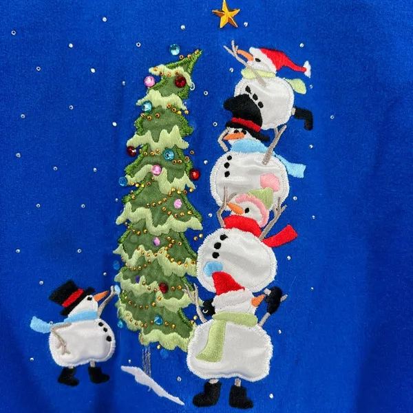 Trilllogy 2X snowman Christmas tree winter sweatshirt plus holidays embroidered - Image 7
