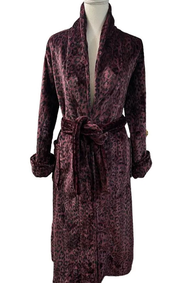 Natori Private Luxuries Leopard Animal Print Ultra Soft Fleece Long Robe M - Image 2