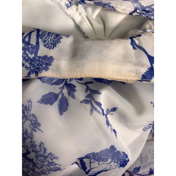 Lulus Float To‎ You White Blue Floral Halter Tiered Midi Dress Small Romantic - Image 13