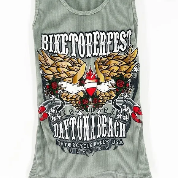Basix Biketoberfest Ribbed Pullover Tank Top Women's‎ Size XS Green Bikercore - Image 4