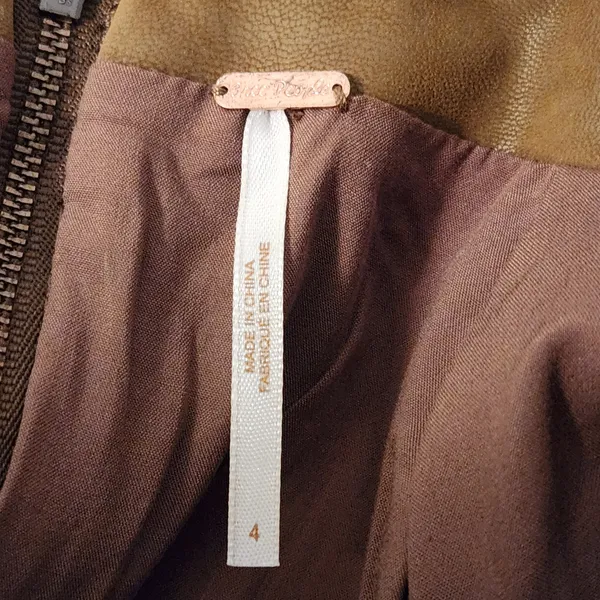 Free People Distressed Brown Faux Leather Mini Skirt Size 4 - Image 5
