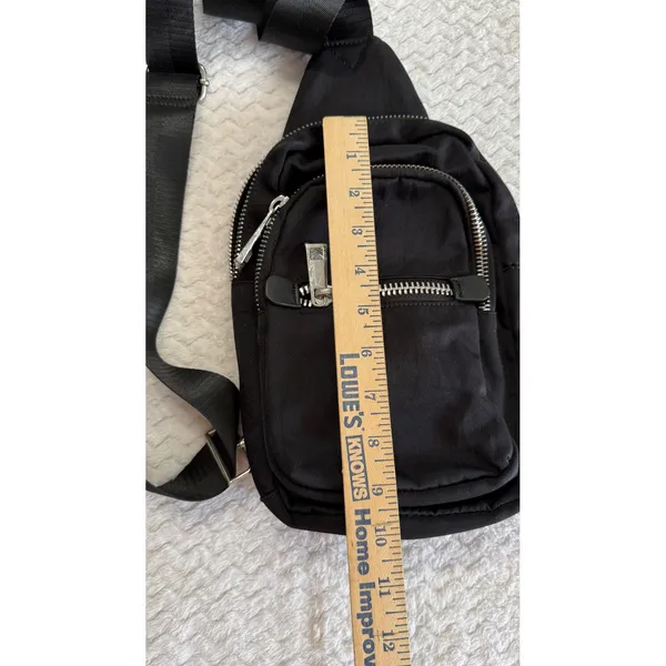 TopShop Black Nylon Sling Bag Crossbody Backpack Adjustable Silver Hardware - Image 3