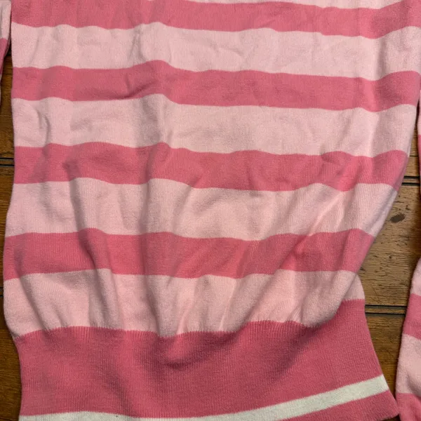 Merona Pink Striped Crew‎ Neck Long Sleeve Sweater Women Size M - Image 2