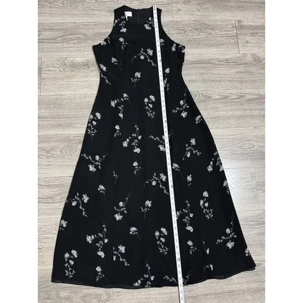 Vintage Jones New York Dress Womens 10 Black Chiffon Floral Maxi Y2K Fairy‎ Goth - Image 12