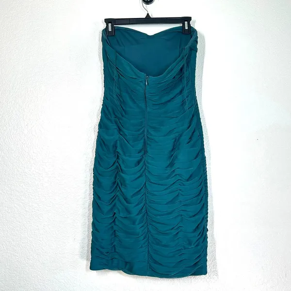 Adriana Papell 6 strapless ruched cocktail dress party shutter pleated mini teal - Image 3