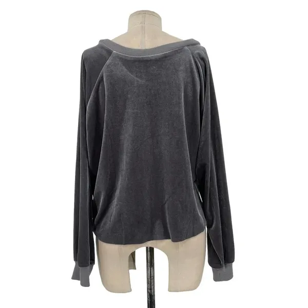 NUDE Apparel Co. Velour‎ Front Tie Knot Pullover Top Gray Size XS - Image 7