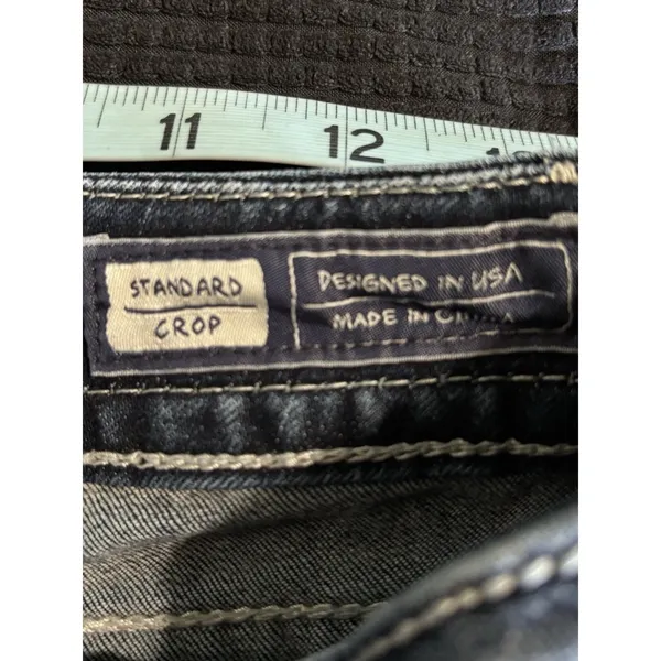 Miss Me Crop Denim Jeans Sequins/Embroidered/Gems Logo‎ Size 27 Western/Boho - Image 6