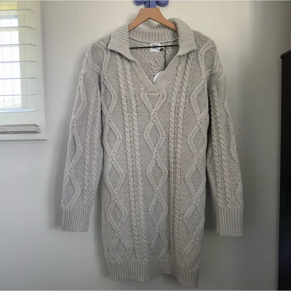 Princess Polly Small/Medium NEW Cavanaugh Sweater Collar Dress Grey Thick Preppy - Image 2