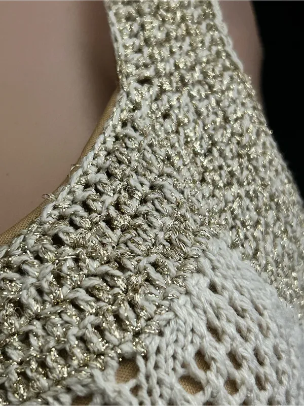Venus Women’s 2 PC Sleeveless Crochet Knit Slip Dress Cream & Gold MD NWT - Image 9