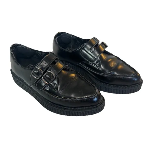 T.U.K Viva Mondo Cow Hair Leather Pointed Creeper Black Shoes Double Buckle 3/5 - Image 2
