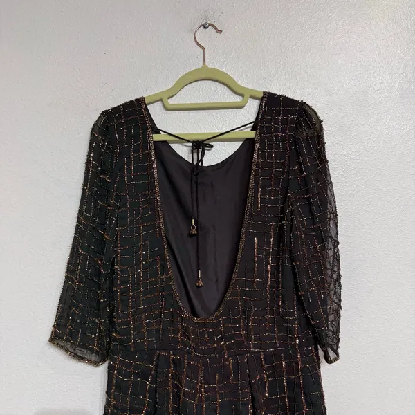 Raga Black Beaded Midnight Kiss Open Back Romper Sz M - Image 5